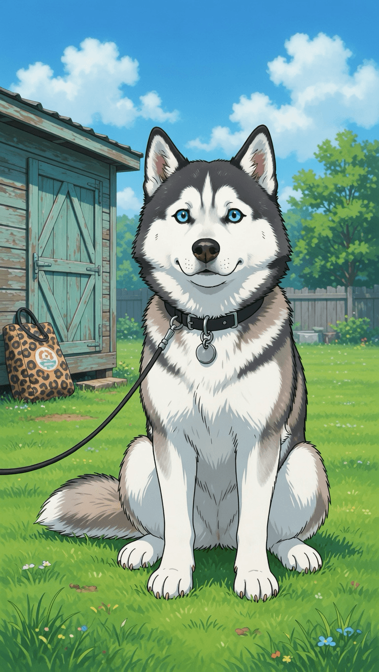 Ryot, illustrated in anime style, sitting on grass